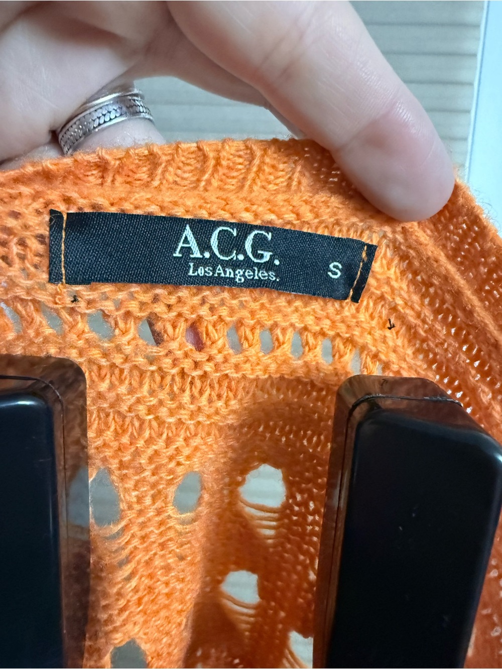 Open-Knit Colorblock Crewneck Sweater in Orange, Pink, Red & Brown Cottagecore - Picture 3 of 10